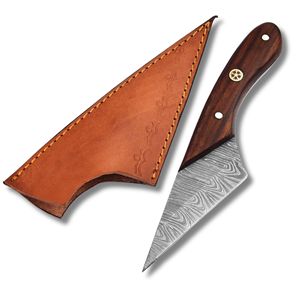 Custom Tactical Damascus Steel Fixed Hunting Camping Knife <b>Drop</b> Point Straight Finger Ring Wood Handle Leather Sheath USA Europe - Product Image 1