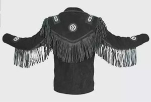 Chaqueta Negra con Flecos para Hombre, con Bordado, Cuello Camisero, Corte Regular, para Otoño - Product Image 5