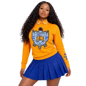 เสื้อสเวตเชิ้ต Sigma Gamma Rho ลายเชนิลล์สำหรับผู้หญิง ปักลายตราสัญลักษณ์สีทอง ผ้าคอตตอนผสม แขนยาว ทรงสวยทันสมัย สวมใส่สบาย - Product Image 1