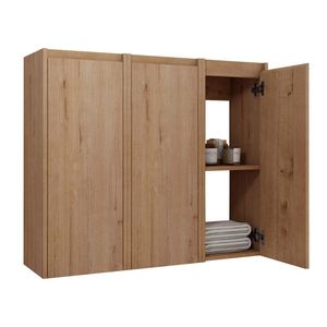 Armoire murale de salle de bain moderne en teck, 3 portes, organisateur flottant - Product Image 1