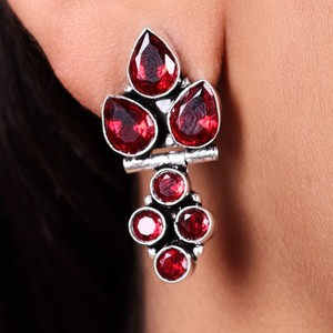 In Stock Oxidized <b>Silver</b> <b>Stud</b> Dangle Earring Wholesale Bulk | Multi Stone Drop Earring | Handmade Indian Ethnic Jewelry Supplier - Product Image 6