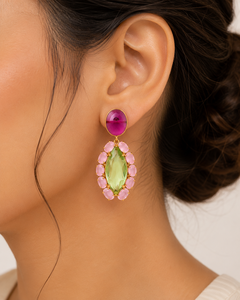 Pendientes de Plata de Ley 925 Chapados en Oro con Turmalina, Peridoto y Cuarzo Rosa, Regalo Clásico para Bodas y Fiestas para Mujer - Product Image 3