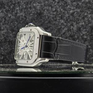 Reloj de Lujo para Hombre, Esqueleto Cuadrado, Movimiento Mecánico Automático, Esfera Analógica con Números Romanos, Correa de Cuero Negro y Acero Inoxidable - Product Image 3