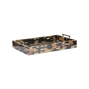 Plateau de service artisanal en corne de buffle avec incrustations, poignées en laiton, écologique, pour la maison moderne, organisateur de table basse - Product Image 3