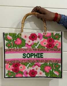 Sac à main fourre-tout en toile perlée Citron de style bohème décontracté de qualité supérieure pour femmes poignées en bambou grande capacité - Product Image 3