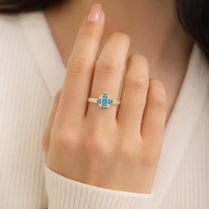 Bague en topaze bleu ciel, pierre de naissance de décembre, coupe marquise, motif floral, en argent sterling 925 et plaqué or 18 carats, élégante pour mariage - Product Image 6