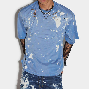 Men <b>Distressed</b> T Shirt Oversized Streetwear Tee Paint Splatter Washed Cotton Casual Ripped Short Sleeve Fashion <b>Top</b> - Product Image 3