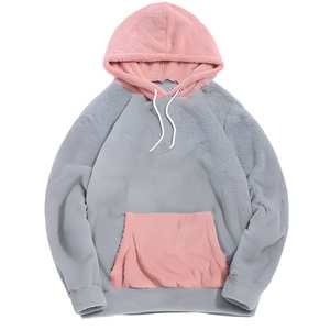 Sudadera con Capucha Unisex, Diseño Color Block, Felpa, Estilo Holgado, Informal de Invierno, Gris y Rosa, con Bolsillos - Product Image 1