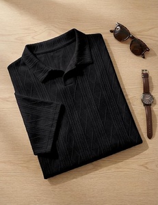 Polo en tricot géométrique noir pour homme, manches courtes, grande taille, vêtements décontractés - Product Image 5