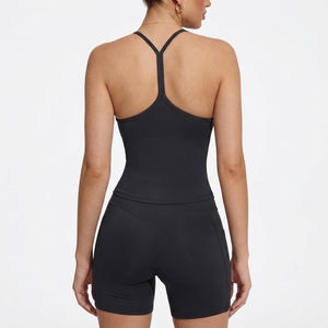Ensemble de yoga 2 pièces sans couture pour femme avec logo personnalisé, haut court dos nageur à encolure dégagée et short d'entraînement taille haute, tenue de sport - Product Image 6