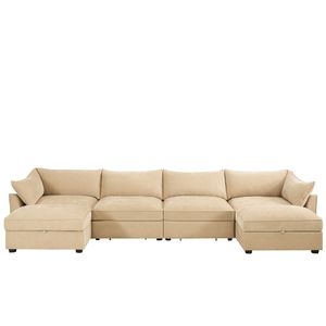 Divano componibile a U a 4 posti con seduta profonda e 2 pouf mobili per sgabelli e ottomane - Product Image 6