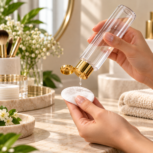 Beauty Packaging <b>50ml</b> <b>Bottle</b> | Transparent PET Plastic Container with Gold Flip Top Cap for Cosmetics Skincare Serum Lotion Hair - Product Image 2