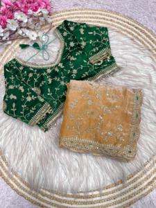 ชุดส่าหรีผ้าซาตินไหมพรมปักลายประดับเลื่อมหลากหลายแบบ ดีไซน์เนอร์สำหรับงานปาร์ตี้ พร้อมเสื้อปักสำเร็จรูป - Product Image 6