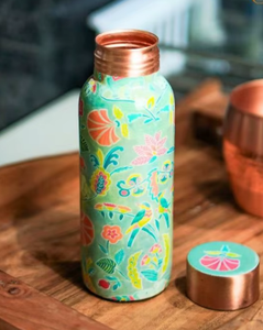 Floral Copper <b>Water</b> <b>Bottle</b> With Lid Portable Travel Drinkware - Product Image 1