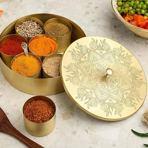 Luxury Brass Spice <b>Box</b> Handcrafted Brass Spice <b>Box</b> With 7 Container Antique Masala <b>Box</b> From India BY HF CRAFTS - Product Image 4