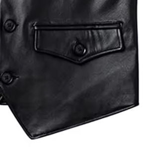 Gilets fabriqués en usine, col en V, simple boutonnage, style motard, couleur unie, vêtement d'extérieur, longueur standard avec fermeture boutonnée - Product Image 4