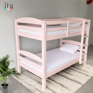 Customizable Minimalist pink <b>Bunk</b> <b>Bed</b> Custom Wood Bedroom Furniture for Kids - Product Image 2