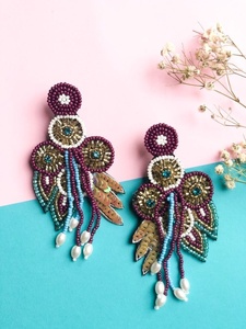 Pendientes de Lujo con Cuentas y Dijes Bohemios para Mujer, Joyería de Moda, Perlas Bordadas, Cristal Plateado para Fiestas - Product Image 3