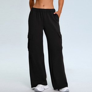 Newest Winter High Waist Super Elastic Wide Leg Cargo Pockets Sweatpants Fitness Running <b>Yoga</b> Wear Straight <b>Pants</b> for Women - Product Image 4
