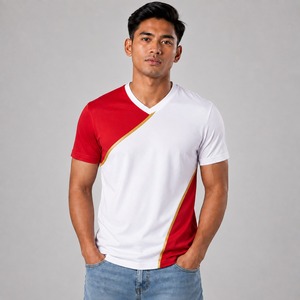 Camiseta de Manga Corta para Hombre, Cuello en V, Tejida, 100% Algodón, Estilo Vintage Lavado, Secado Rápido y Transpirable - Product Image 1