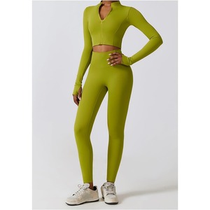 Precio al por Mayor RTS, Conjunto de 3 Piezas, Ropa de Otoño de Alta Calidad, Traje de Yoga, Pantalones para Mujer, Top Deportivo Sin Costuras Premium - Product Image 2