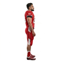 Ensemble d'uniformes de football américain rouge haute visibilité personnalisés en spandex et maille, maillot à col en V, short rembourré, pantalon adulte imprimé sur le devant, extensible dans les 4 sens