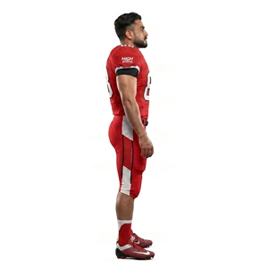 Custom High Visibility Red American Football Uniform Set Spandex Mesh Jersey Short V-neck <b>Padded</b> <b>Pants</b> Adult Printed Front 4-way - Product Image 2