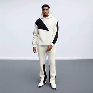 Survêtement Homme Grande Taille Personnalisé avec Logo Imprimé OEM, Vente en Gros, Haute Qualité, 100% Coton, Bicolore, Style Urbain Classique - Product Image 1