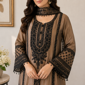 Luxury Cotton Pakistani Long Cut Embroidered Suit Women Premium Designer Dust Pink Party Wedding Wear Straight Kurta Palazzo - Product Image 2