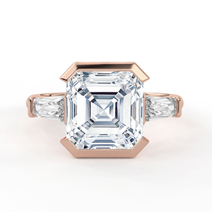 แหวนหมั้นเพชรทรง Asscher 3.5 กะรัต เพชรเลี้ยงในห้องปฏิบัติการ ทองคำแท้ 14K 18K ประดับเพชรทรง Baguette แบบเรียวสามเม็ด สำหรับผู้หญิง - Product Image 3