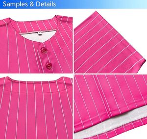 Maillot de baseball unisexe rose rayé à manches courtes, boutonné sur le devant, en polyester anti-humidité, coupe classique, pour toutes les saisons - Product Image 4