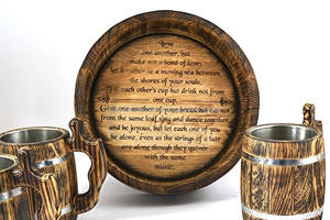 Tasse en bois de chêne écologique avec tasse en acier Accessoire de plateau au design classique d'Inde - Product Image 3