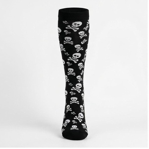 <b>Knee</b> <b>High</b> <b>Socks</b> Skull Pattern Black White Breathable Casual Wear for Adults Autumn Season Knitted Spandex Polyester - Product Image 1
