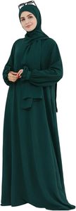 Women <b>Abaya</b> Hijab Robe Long Sleeve Floor Length Solid Color Modest Dress High Neck Loose Fit Daily Wear Green Polyester - Product Image 3