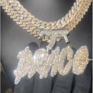 บัตรผ่านสีเทาฮิปฮอป925สเตอร์ลิงเงินโมอิสซาไนท์จี้เครื่องประดับชื่อเริ่มต้นที่กำหนดหมายเลขจี้ - Product Image 1