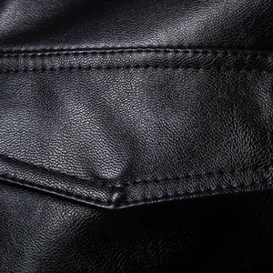 Veste en cuir pour homme, col rabattu, fermeture éclair, coupe ajustée, style motard, couleur unie, manches classiques, automne - Product Image 6