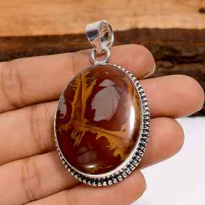 Colgante ovalado de jaspe Noreena en plata de ley 925, estilo bohemio, hecho a mano, joyería con piedras preciosas, regalo para ella. - Product Image 1