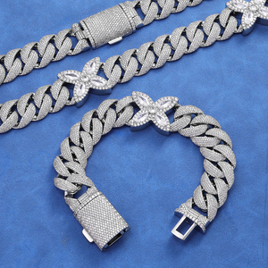 925 Silver Moissanite Butterfly Cuban Link Bracelet Iced Out Pave Floral Statement Luxury Chain Bracelet for <b>Men</b> Women - Product Image 2