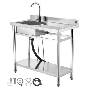 Lavello Commerciale Monoblocco Autoportante in Acciaio Inossidabile con Rubinetto 39.4 X 19.7 X 37 per Cucina Professionale Posizionamento Destro - Product Image 2