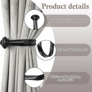 Elegant Black <b>Tiebacks</b> for Curtains Wall-Mounted Curtain Holdbacks Hooks Drape Curtain Holder Wall Curtain Poles Accessory - Product Image 3