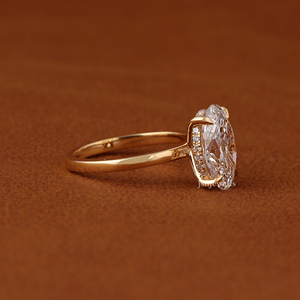 Anillo de Compromiso con Diamante Cultivado en Laboratorio de Corte Ovalado para Mujer, Oro Amarillo de 14K/18K, Halo Oculto, Anillo de Boda Solitario - Product Image 2