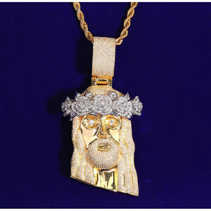 Iced Out Jesus Head Hip Hop Pendant in 925 Sterling Silver with VVS Moissanite Diamond Flower Crown Necklace - Product Image 1