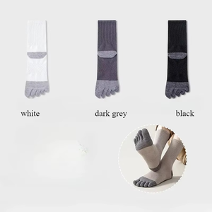 Five Toe Knee High <b>Socks</b> For <b>Men</b> Women Breathable Knitted Cotton Bamboo Fiber Solid Color <b>White</b> Blue Black Spring Casual Wear - Product Image 3