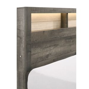 Letto matrimoniale king size in stile moderno country con piattaforma contenitore, testiera bassa beige e illuminazione integrata, 1 letto grigio - Product Image 2