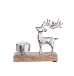 Silver Reindeer <b>Tealight</b> Holder Wooden Base Round Christmas Home Decoration 4 Glass Cups Dripless Unscented Indoor Use - Product Image 6