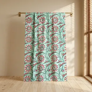 Tissu artisanal imprimé à la main en pur coton, léger, vert menthe, à motifs floraux, non tissé, pour hommes et femmes - Product Image 6