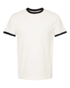 T-shirt blanc à manches courtes pour homme, col rond, coupe classique, bordure contrastée, jersey de coton, style décontracté - Product Image 1