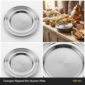 Assiette à quart de partage de 18 cm en acier inoxydable 304, faite à la main, avec bord satiné et ondulé, style INS, pour la décoration de la maison et des hôtels - Product Image 6