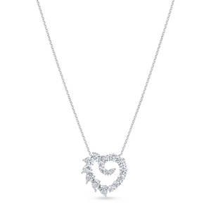 Collar con colgante de corazón romántico con diamantes redondos de talla brillante engastados en plata 925 con baño de rodio y cadena tipo box para mujer, ideal para bodas. - Product Image 1