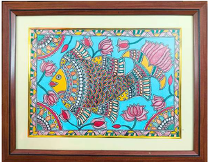 Pintura Madhubani 3D completa hecha a mano en Jharkhand sobre metal, arte folclórico, decoración del hogar - Product Image 1